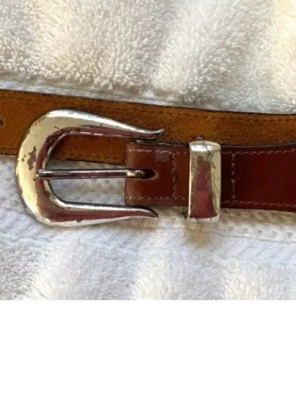 Women's Brown Leather Belt with Polished Silver Buckle